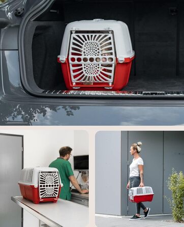 Транспортний бокс для собак Lionto з міцного переробленого пластику, 55x36x36 см, з практичним замком та ручкою, підходить для котів та дрібних тварин, для тварин до 15 кг, сірий