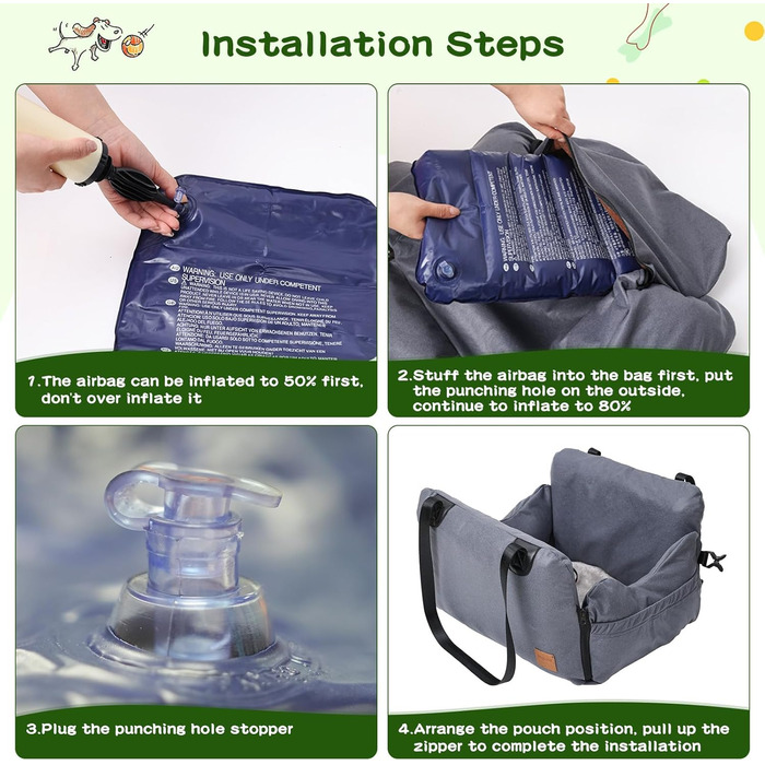 Автомобільний лежак для собак, знімний Airbag, сірий, водонепроникний, для собак до 15 кг, технічна тканина