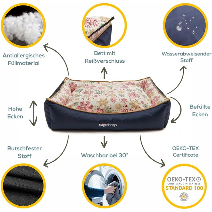 Водонепроникне ліжко для собак з бавовни та поліестеру - корзина для собак з знімним подушкою - диванчик для собак з переносною сумкою - 7 різних дизайнів - 3 розміри (S/M, L, XL) (червоно-зелений, L)