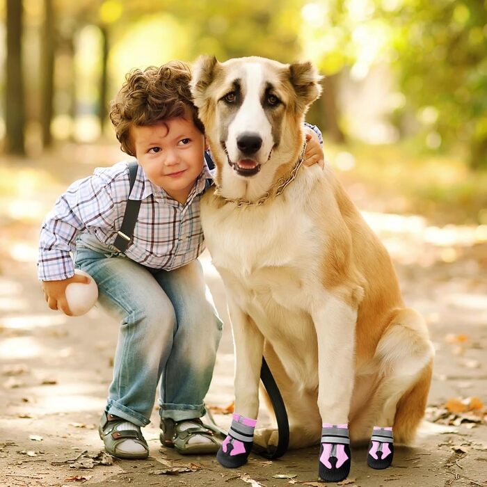 Водонепроникні собачі чоботи з антиковзкою підошвою, 4 шт. – захист лап для собак маленьких, середніх та великих порід (Рожеві, XL)