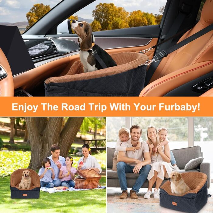 Автокрісло для собак Vivifying: підходить для малих та середніх порід (до 13,6 кг), з підйомником, кишеньками та ременем безпеки, коричнево-чорне