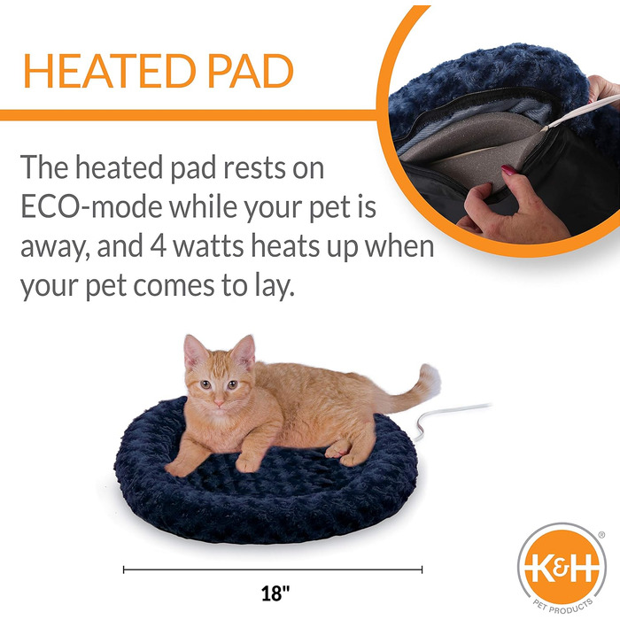 Електричний килимок для котів K&H Thermo-Kitty, синій, круглий, 45,7 см