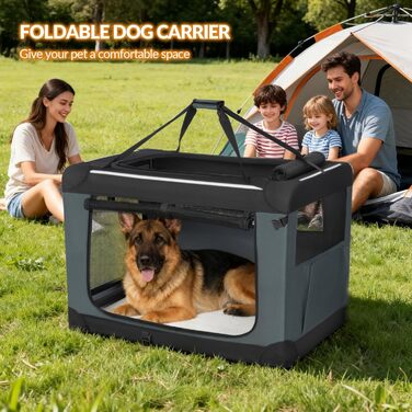 Транспортна переноска для собак Fobyfurny FPDT001OG1, 60x42x42 см, сіра, з 3-ма дверима, 60 л