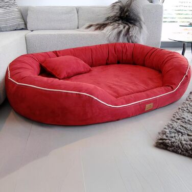 Ортопедичне ліжко для собак Tierlando® Marlon Nonplusultra з пінополіуретановою матрацом Visco Plus, м'який велюровий чохол, розмір 170x110 см, темно-червоний