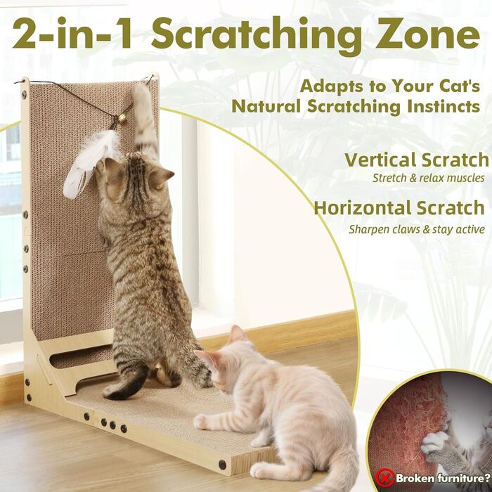 Котячий когтетоп з картону Mora Pets: великий, L-подібний, з іграшкою, 59 см