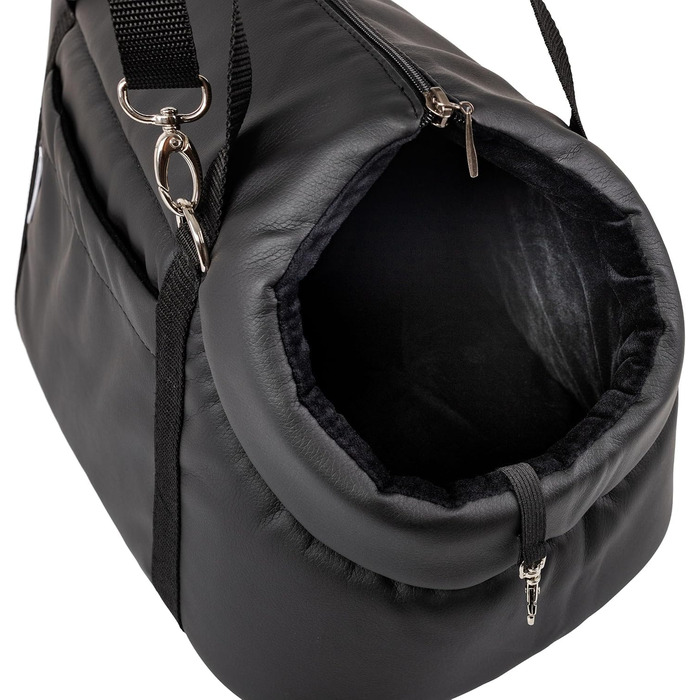 Сумка-переноска для собак та котів Boutique Zoo XL (до 15 кг) – велика, м'яка, складна та пральна – 52×35×39 см (розміри складена: 42x29x33 см) – чорний колір, штучна шкіра