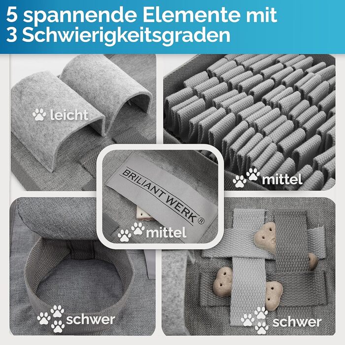 Килимок для собак - іграшка-головоломка з 5 елементами та 3 рівнями складності. Міцний матеріал, підходить для собак будь-якого розміру (сірий)