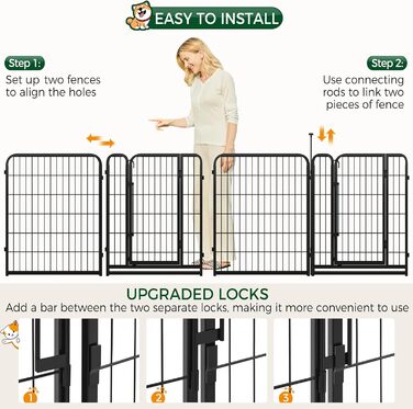 Клітка для собак Yaheetech 8-секційна, 80 см, вольєр для собак, з'єднувальні стержні, складана клітка для собак у квартиру та сад, без інструментів, 80 см висота, 8 шт.