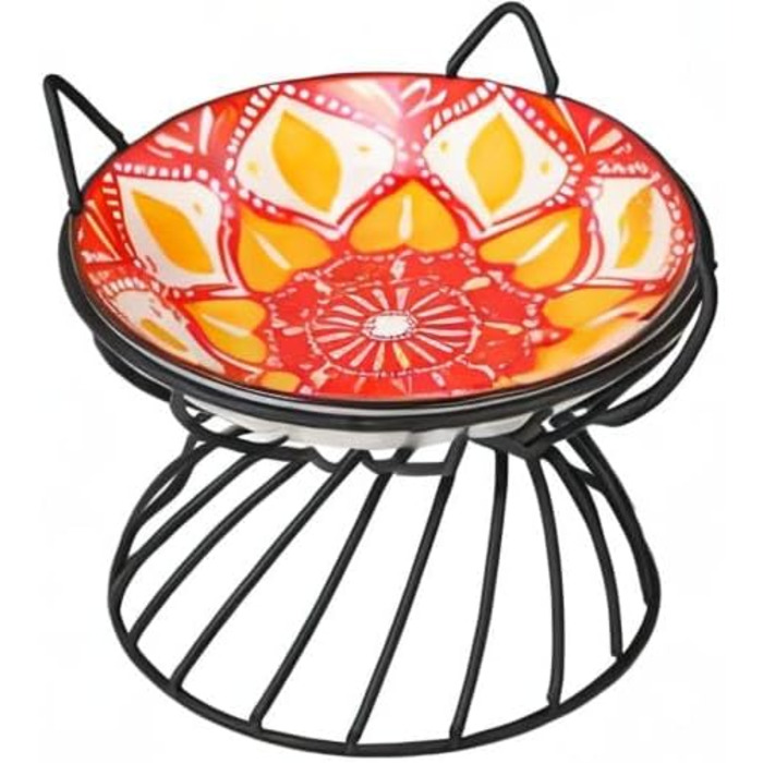 Підвищена годівниця для котів з кераміки на металевому підставці - 250 мл (червона)