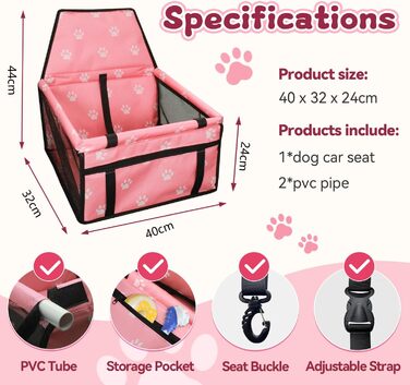 Автомобільний лежак для собак та котів, Oxford, 40x32x24 см, рожевий