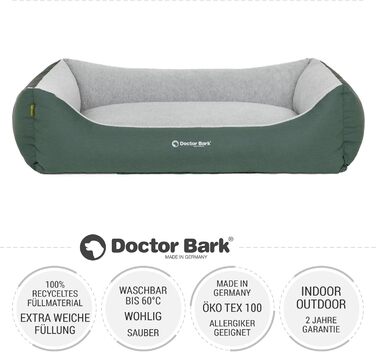 Ліжко для собак середнього розміру Doctor Bark - зручне та м'яке гніздище, зелений колір, 97x75 см, Made in Germany