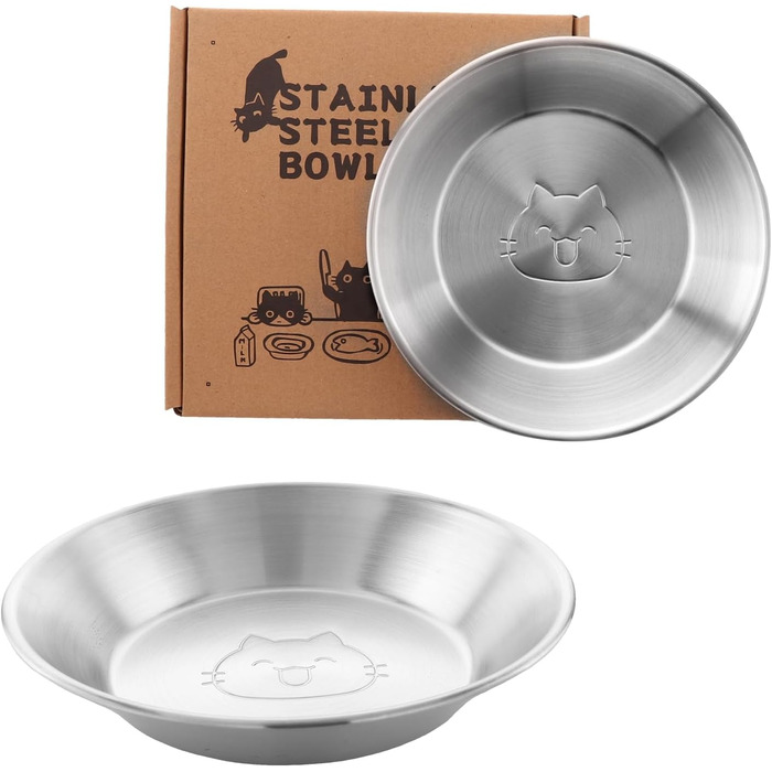 Миски для котів з нержавіючої сталі, 17,3 см, безпечні для вусів, плоскі, для кошенят та дрібних тварин, 2 шт.