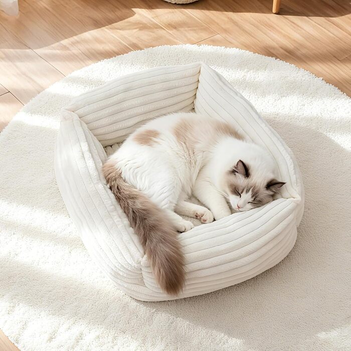 Килимок-ліжко для котів XIAPIA, 55x42x18 см, м'який, теплий, ортопедичний, білий