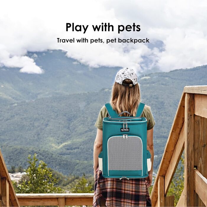 Рюкзак для собак та котів PETCUTE, дихаючий, з висувною підстилкою, прозоре вікно, складаний, з безпечним шнуром, для подорожей, Malachitgrün+Weiß