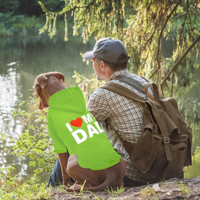 Зелений худі для собак GreenJoy XL з написом 'I Love My Dad', теплий пуловер з капюшоном для цуценят, котів, малих, середніх та великих собак