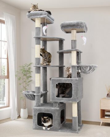 Драбина для котів Globlazer XXL 189 см з великою печерею та платформами, сірого кольору