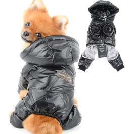 PAIDEFUL Зимовий теплий пуховик для собак - куртка з капюшоном, водонепроникна, для чихуахуа та інших маленьких порід, чорний, S (довжина спини 20 см, обхват грудей 32 см)