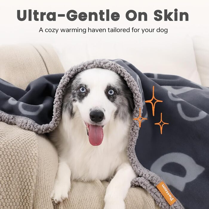 PETTOM Водонепроникний килимок для собак, 127 x 100 см, Sherpa Fleece, для середніх та великих собак, котів, м'який, з подвійним шаром, сірий