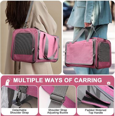 Транспортна сумка для котів та собак Qoosea, складана переноска для тварин з регульованим ремінцем, сітчаста переноска для кошенят та маленьких собак, для дому та подорожей (рожева)