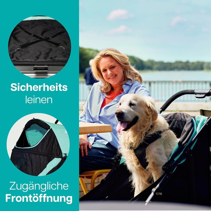 Візок для собак Innopet Mamut блакитно-чорний – до 50 кг, з дощовим захистом, складається одним рухом – поворотні колеса, візок для великих та середніх собак