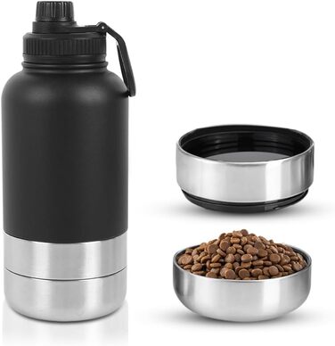 Водяна пляшка для собак на винос 950 мл - 4-в-1 з мисками для води та їжі, ізольована сталева пляшка для собак, BPA-Free, аксесуари для собак для подорожей, походів, прогулянок