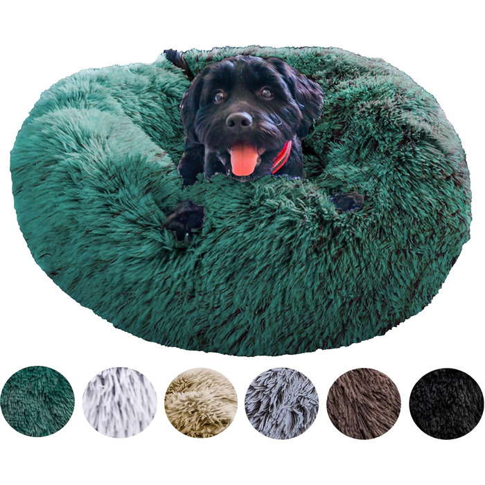 Ліжко для собак Grand Filippo Fluffy, 65 см, кругле, зелений, знімний чохол, машинне прання, ручна робота, м'яке, також для котів