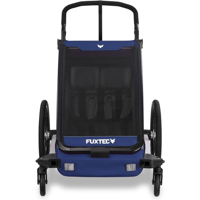 Причіп для велосипеда Fuxtec Sportfux на 2 місця, з сумкою на заднє кріплення, світловідбивачами, ручкою-штовхачем, захистом від дощу та сонця, складаний, фіолетовий FX-FA1 (блакитний)