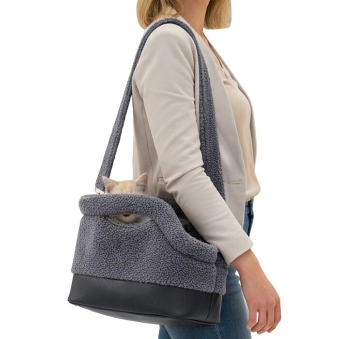 Транспортна сумка для котів - водонепроникна м'яка переноска | З фіксатором ремінця безпеки | Для кошенят та середніх порід | Сірий колір