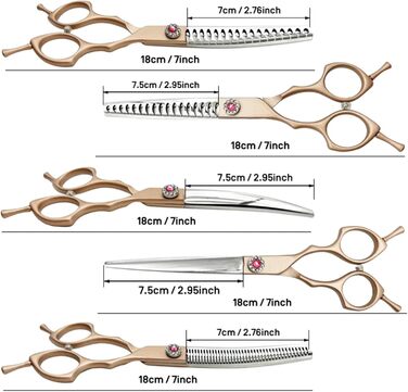 Набір професійних ножиць для грумінгу собак: прямі, вигнуті, розріджуючі (40%-50%)