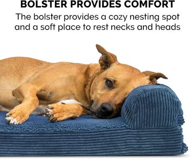 Ортопедичне ліжко для собак Furhaven Jumbo Plus/XXL: велике, з підголовником та знімним чохлом, до 56,7 кг, фліс та корд, Marineblau (135x107x24 см)