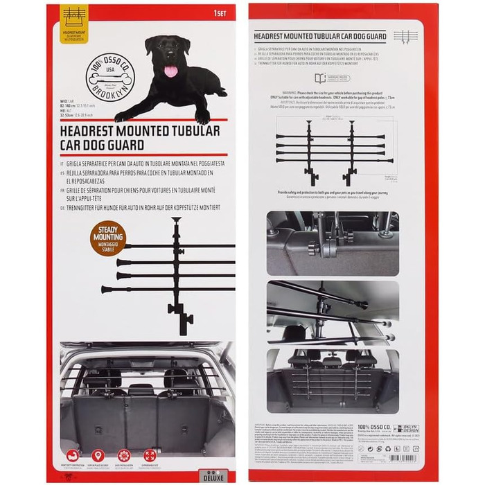 Гілка-перегородка для автомобіля OSYO | Безпечна перегородка для собак у багажнику | Сталевий каркас, чорна, H: 32-53см, L: 82-140см