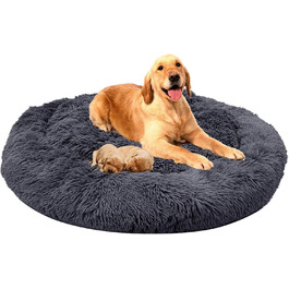 М'яке кругле ліжко для собак Antistress, корзина для собак, плюшеве ліжко для домашніх тварин, зручне та миється. Ліжко-корзина для собак маленьких, середніх та великих порід (90 * 90 см, темно-сірий)