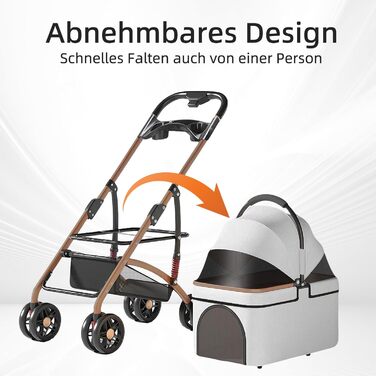 Візок для собак 3 в 1, складний, для маленьких собак та котів, знімний кошик, сітчасте вікно, оксфордська тканина, до 20 кг (Сірий)