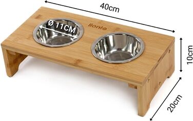 Піднята миска для собак і котів lionto з бамбука, 40x20x10 см, 2 сталеві миски по 350 мл, нековзка, для захисту суглобів