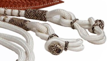 Білий нейлоновий повід з коричневими вузлами та сирою шкірою WeavingCraft, ручне плетіння, кінна амуніція, ромал, повід для ранчо