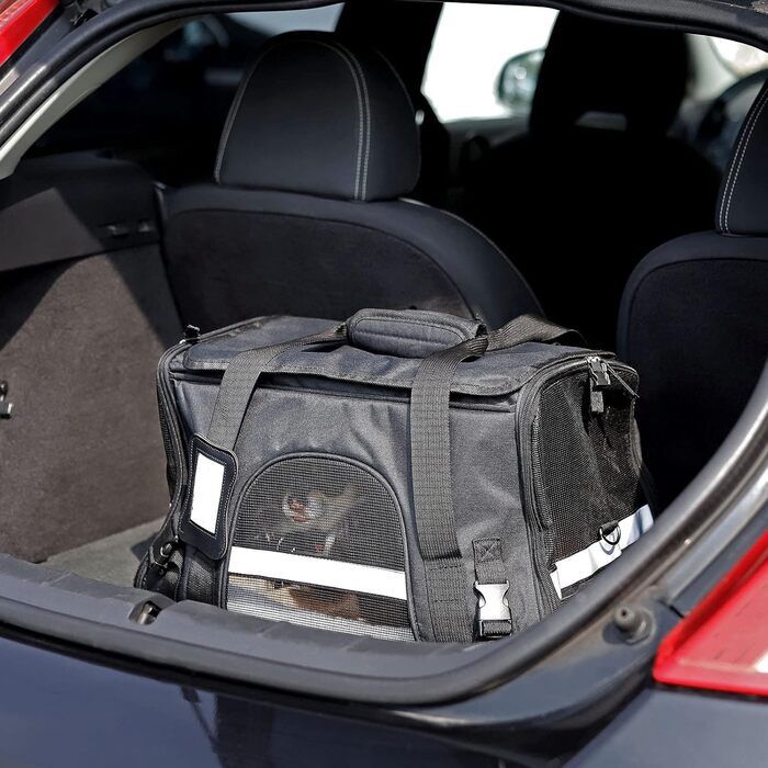 Транспортна переноска для собак та котів Lionto, складна, чорна, 49x27x32 см, з ручками та плечовим ременем, з м'яким килимком