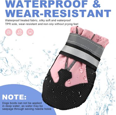 Чоботи для собак, 4 шт., захист лап, водонепроникні, з відбиваючими ременями, міцні, можна прати, для малих, середніх та великих собак (S, рожевий)