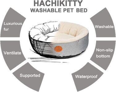 Котяче ліжко HACHIKITTY пончик, кругле, м'яке, для дому, середнє, машинне прання, 45 см