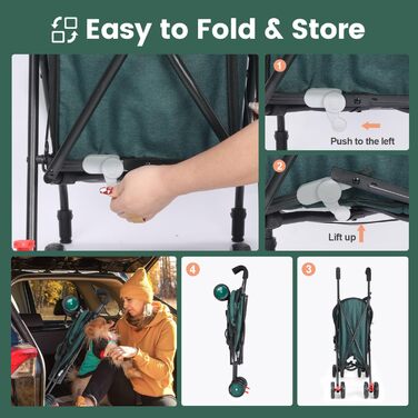 Дитяча коляска 3-в-1 для собак та котів, складана, 6 коліс, дихаюча сітка, темно-зелена