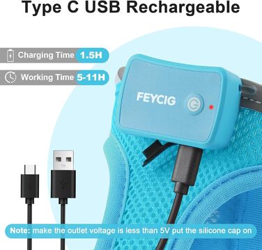 Світлодіодне шлейка для собак Feycig з LED підсвічуванням, перезаряджувана, для цуценят та собак середніх розмірів, дихаюча, синього кольору (Large)