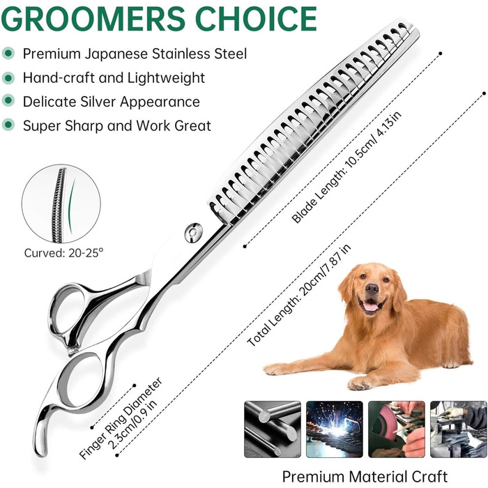 Професійна витончена ножиці для грумінгу собак та котів, 8 дюймів, з японської нержавіючої сталі, зменшує товщину шерсті на 75%