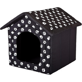 Будка для собак і котів HobbyDog, середня, знімний дах, чорна з лапками, для дому, 52x46x53 см