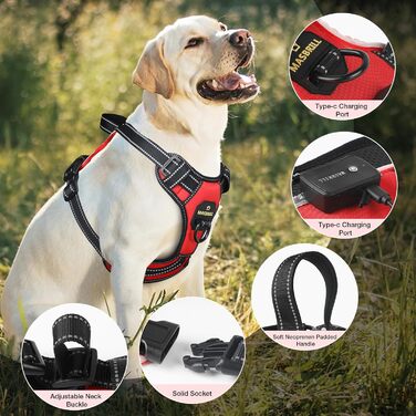 Шлейка для собак Masbri світловідбиваюча, регульована, з ручкою, м'яка, світловідбиваюча, для собак середніх та великих порід, чорно-біла, TC3005B, чорно-біла (M, червона)