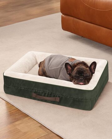Ортопедичний лежак для собак середніх порід, корзина для собак, що можна прати, з піною у формі яйця, водовідштовхувальне ліжко для собак з неслизьким дном та чотиристороннім валиком (Оливковий, 46x61x15см)