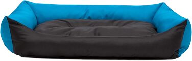 Крісло-ліжко для собак, м'яке лежання для тварин, 82 x 60 см, чорний колір, з екологічної льону, з блакитними боковинами