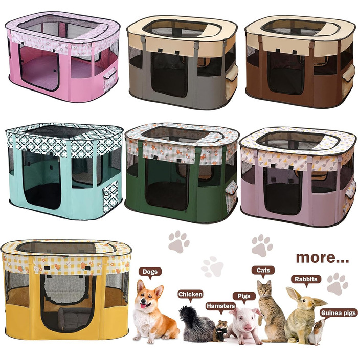 Складана огорожа для собак, вольєр для цуценят, переносний вольєр для тварин, вольєр для цуценят для дому, складаний вольєр для кошенят, собак, кроликів, L (Сірий) (Коричневий, 110 * 85 * 58 см)