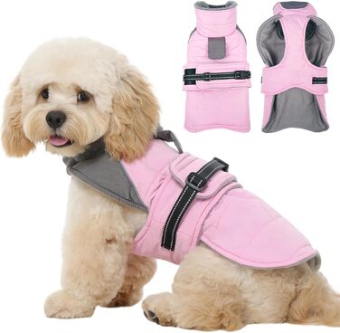 Куртка для собак великих порід Kuoser, зимова, водонепроникна та вітронепроникна, тепла, з еластичним коміром, світловідбиваюча, рожева (XS)