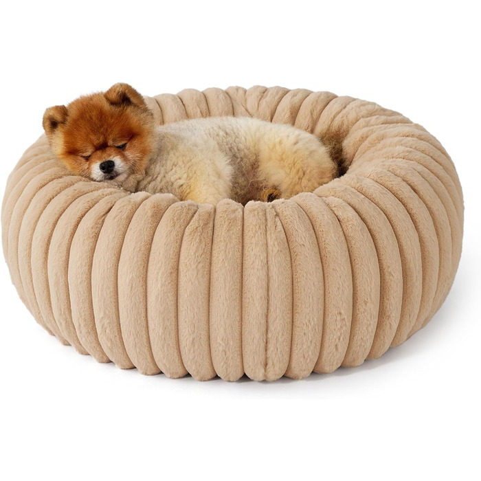 BEDSURE ортопедичне ліжко для котів - м'яке кільце 51x51x15 см, кругле котяче ліжко знімний та пральний чохол з корду флісу, неслизьке дно, (58.5 x 58.5 x 18 см (Д x Ш x В), верблюжий колір)