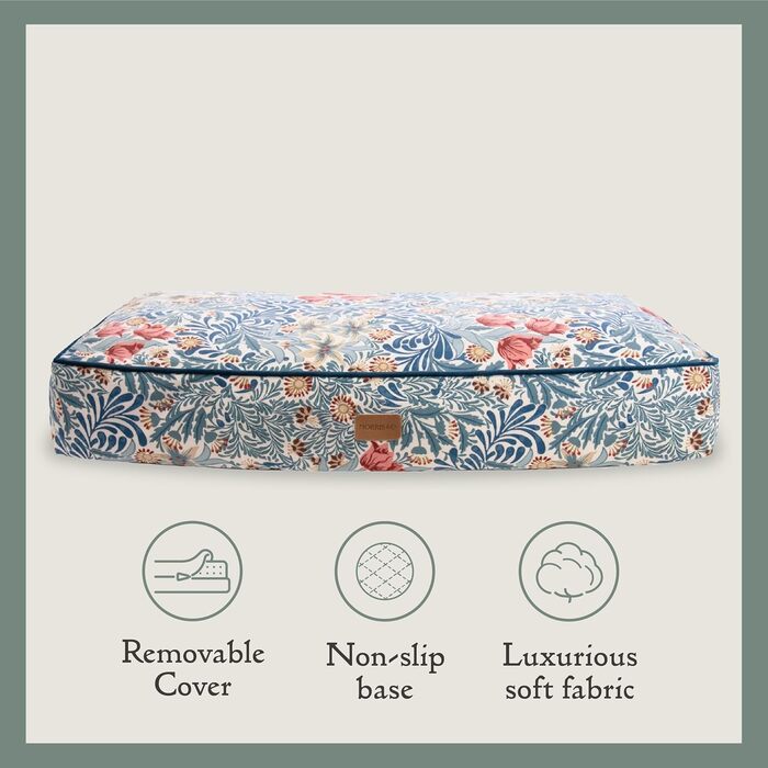 Матрац для собак Rosewood x Morris & Co. великого розміру, бордовий, з товстим шаром наповнювача, неслизький, можна прати, з принтом William Morris (Bower Berry Print, середній)