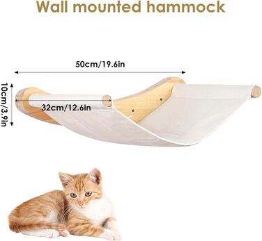 Ліжко для кота на стіну, гамак для кота на стіну, стійке ліжко-гамак для кота до 12 кг, ідеальне для лазіння та відпочинку (Бежевий)